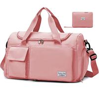 Tokeya Sacs de Sport Femme, Pliable Sac de Voyage avec Compartiment Chaussure y Poche Humide, Grande Capacité Sac de Fitness, Imperméable Sac à Gym Sport Léger Sacs de Week-End Bag, Rose