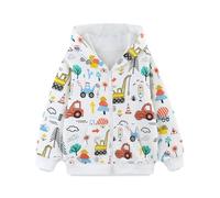 Tokeya Sweats à Capuche Zippé Garçon Voitures Veste à Capuche à Manches Longues Mode DéContracté Respirant Coton Hoodie Pull Sweat-Shirt Chaud avec Poches pour Enfants Vêtement Âge 5-6 Ans, Blanc