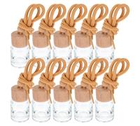 TOKIDNY 10 Flacons en Verre Rechargeables de 8ml pour Diffuseur Suspendu de Parfum de Voiture, Mini Taille Légère Bouchon en Bois et Corde en Coton, pour Voiture