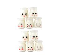 TOKIDNY 10 pièces Lot Pots à Yaourt Verre avec Motifs Visage Résistant Chaleur pour Pudding et Yaourt Coupes Pudding sans Couvercle pour Portions Individuelles