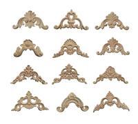 TOKIDNY 12pièces Lot de Appliques Bois Sculpté Non Peintes Décorations Angle Bois Massif pour Meubles Portes et Armoires Style Européen Accessoires Déco Murale et Chambre Plusieurs styles