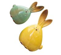 TOKIDNY 2 pièces Statuette Lapin Céramique Décoration Table Pâques Élégante et Réaliste Ornement Animal de Bureau Cadeau Original et Nature pour Garçon Fille