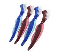 TOKIDNY 4 pièces Brosse Prothèse Dentaire Double Face Rouge et Bleu Brosse Dents Dentier PP Nylon Nettoyage Pratique et Compact pour Appareil Dentaire
