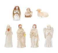 TOKIDNY 7 Pièces Figurines Nativité Résine Miniature Crèche Jésus Manger Scène Décoration Chrétienne Noël Artisanale Familiale
