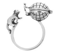 TOKIDNY Bague Diffuseur D'aromathérapie Chat Vintage en Cuivre Argenté, Anneau Réglable Support Parfum Rechargeable pour Usage Quotidien et Événements Spéciaux