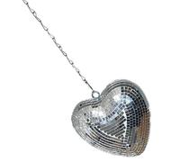 TOKIDNY Boule Disco Suspendue en Verre Argentée de Cœur Décoration Miroir Compacte pour Fête Disco Soirée à Thème Mariage et Anniversaires Ornement Lumineux Festif