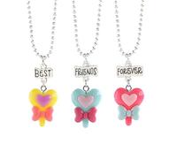 TOKIDNY Collier D'amitié en Résine 3 Pièces Pendentifs Créatifs Cœur, Nœud et Sucette, Léger et Confortable pour Fête ou Nouvel An Entre Amis