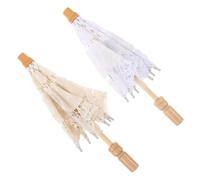 TOKIDNY Lot de 2 Mini-Parasols en Dentelle Blanche et Beige 29 CM avec Poignée 26 CM Accessoire Décoratif Vintage pour Mariage Parasol Photo de Mariée et Tea Party Élégants
