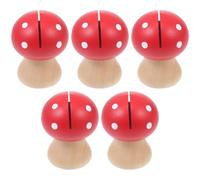 TOKIDNY Lot de 5 Porte-photos Champignons en Bois Rouge, Clips Mémo Originaux pour Affichage Facile des Notes, Décoration Créative pour Bureaux et Boutiques