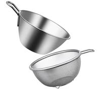 TOKIDNY Passoire Inox avec Bol Mélangeur et Panier Égouttoir Passoire Fine Métal pour Lavage Riz et Légumes Set avec Poignée Facile à Nettoyer et Rangement Pratique