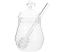 TOKIDNY Pot à Miel en Verre Transparent avec Bâtonnet Mélangeur Couvercle Hermétique Distributeur Pratique Cuisine et Conservation du Miel Récipient Doseur Multifonction pour Réutilisable