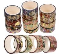 TOKIDNY Ruban Adhésif Washi Multi-Usage 18 Rouleaux Motif Fleurs Dorées pour Journal Intime et Bricolage Artisanal