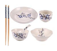 TOKIDNY Service de Table Japonais Céramique avec Motif Fleurs de Prunier Kit Vaisselle Maison pour Personne Bol Assiette Tasse Cuillère et Baguettes Facile à Nettoyer