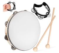 TOKIDNY Tambourine Set With Wooden Mallets And Single Row Hand Bell Lightweight Percussion Instrument For Adults Music Practice Party Accompaniment