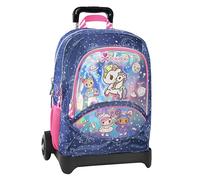 Tokidoki - Sac à dos scolaire à roulettes officiel Tokidoki, poignée réglable, chariot amovible, roues remplaçables, bretelles rembourrées et réglables, 2 compartiments principaux, poche avant, 30 x