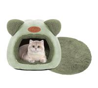 ToKinCen Niche d'intérieur lavable pour chat avec fond antidérapant et tapis amovible, pour chats, lapins, chiens et autres petits animaux (vert)