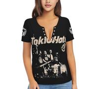 Tokio Music Rock Band Kaulitz Hotel T-Shirt Femme Col V Profond Sexy - Tee-Shirt Rock Manches Courtes Décontracté - Haut Fan Groupe Allemand - Cadeau Pop Rock Small