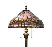 Tokira Lampadaire Tiffany,16" abat-jour en verre coloré, 165cm base métallique disponible, 2 interrupteurs à glissière, E27 lampe debout d'angle pour Maison Salon Chambre[Sans Ampoule]