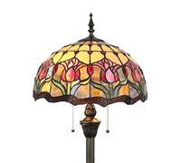 Tokira Lampadaires Tiffany Pour le Salon, Style Pastoral D'ombre de Lumière de Fleur de Tulipe Rouge de Vitrail de 64 Pouces de Hauteur[Ne contient pas d'ampoule]