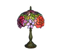 Tokira Lampe De Table De Style Tiffany 10 Pouces, Mini Veilleuse En Vitrail Vintage, Lampes De Chambre À Coucher Rose Rouge Fleur De Bureau pour Salon, Sans ampoule