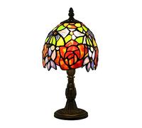 Tokira Lampe De Table De Style Tiffany 6 Pouces, Mini Veilleuse En Vitrail Vintage, Lampes De Chambre À Coucher Rose Rouge Fleur De Bureau pour Salon[Sans Ampoule]