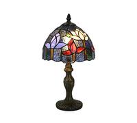 Tokira Lampe Tiffany Rouge Fleurs, Vintage Tulipes Veilleuse pour Salon, 8" Purement Fait à la Main Verre Multicolore Lampe de Table Chevet [Ampoules non incluses]