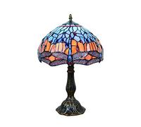 Tokira Tiffany Lampe de Table, 12 Pouces Rétro Libellule Bleue Abat-jour, Démodé Vitrail Veilleuse Convient pour Salon/Chambre/Salle à Manger/Bureau, Confortable Liseuse, [Sans Ampoule]