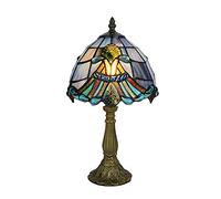 Tokira Tiffany Lampe de Table Bleu 8 Pouces, Baroque en Verre Multicolore, Vintage Chambre Chevet [Sans Ampoule]