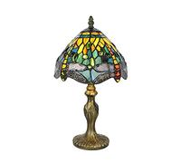 Tokira Tiffany Lampe de Table Libellule, 8 Pouces Verre Multicolore Abat-jour, Vert Vintage Petite Veilleuse Salon Chambre Chevet Restaurant, [Sans Ampoule]