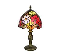 Tokira Tiffany Lampe de Table Luxe, Rouge Retro Veilleuse Chambre Chevet, 8 Pouces Abat-jour en Verre Multicolore, Lampe de Table Salon Chambre[Sans Ampoule]