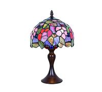 Tokira Tiffany Lampe de Table, Mini 8 Pouces Fleurs Abat-jour Style Ferme, Verre Multicolore Retro Petite Veilleuse Salon Chambre Chevet, Sans Ampoule