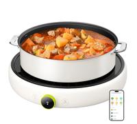 TOKIT Plaque à Induction Portable 2100W - Plaque Induction Ronde 1 Zone, 99 Niveaux de Puissance Molette OLED, Détection de Récipient, WiFi & App Mi Home, pour Cuisine Bureau Camping