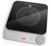 TOKIT Plaque de Cuisson Induction Electrique Portable | 16mm Ultra-mince 9 Niveaux de Chaleur 2100W, NFC Recette en Ligne, Détection Automatique Casserole Surface Cristal (Gris)