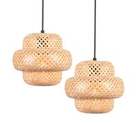 TOKIUS 2 X Suspension Luminaire en Bambou Naturel, Lustre E27 en rotin fait à la main Design Lanterne Tressée Rétractable