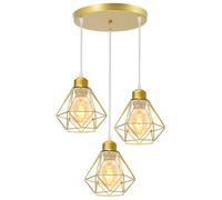 TOKIUS 3 Lampes Suspensions Luminaire Industrielles, Plafonnier E27 Vintage Lustre Doré Salon Lampe Plafond Métal forme Cage Ø160mm éclairage de Plafond Interieur (3 lampes-base)