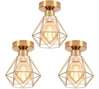 TOKIUS 3 packs Plafonniers E27 Industrielles Lustres Suspensions Vintages luminaires Plafonniers Salon Rétro Design Métal Cage Ø160mm éclairage de plafond Cuisine (Laiton-P-3)