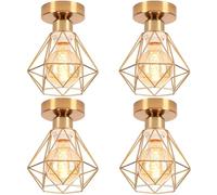 TOKIUS 4 packs Plafonniers E27 Industrielles Lustres Suspensions Vintages luminaires Plafonniers Salon Rétro Design Métal Cage Ø160mm éclairage de plafond Cuisine (Laiton-P-4)