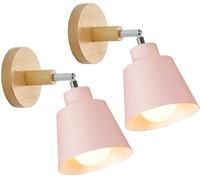 TOKIUS Applique Murale Interieur E27 Lampe Murale Vintage Industrielle Plafonnier Luminaire Rétro Métal et Bois Réglable pour Chambre Cuisine Restaurant (Rose, 2pcs)
