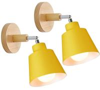 TOKIUS Applique Murale Interieur E27 Lampe Murale Vintage Industrielle Plafonnier Luminaire Rétro Métal et Bois Réglable pour Chambre Cuisine Restaurant (Jaune, 2pcs)
