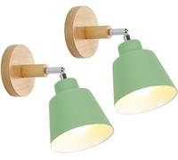 TOKIUS Applique Murale Interieur E27 Lampe Murale Vintage Industrielle Plafonnier Luminaire Rétro Métal et Bois Réglable pour Chambre Cuisine Restaurant (Vert, 2pcs)