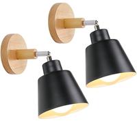 TOKIUS Applique Murale Interieur E27 Lampe Murale Vintage Industrielle Plafonnier Luminaire Rétro Métal et Bois Réglable pour Chambre Cuisine Restaurant (Noir, 2pcs)