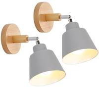 TOKIUS Applique Murale Interieur E27 Lampe Murale Vintage Industrielle Plafonnier Luminaire Rétro Métal et Bois Réglable pour Chambre Cuisine Restaurant (Gris, 2pcs)