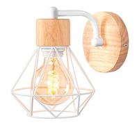 TOKIUS Applique Murale Interieur Vintage Industrielle Plafonnier Luminaire E27 en Métal Lampe Murale Industrielles Rétro éclairage Mural Cuisine Salon (Blanc-avec Bois - 1pcs)