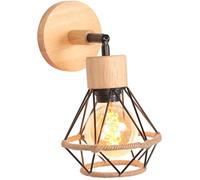 TOKIUS Applique Murale Interieur Vintage Industrielle Plafonnier Luminaire E27 en Métal Lampe Murale Chanvre Corde Rétro Réglable 180° éclairage Mural Cuisine Salon (N-Bois-1)