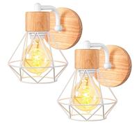 TOKIUS Lot de 2 Appliques Murales Interieur Vintages Industrielles Plafonniers Luminaires E27 en Métal Lampe Murale Industrielles Rétro éclairage Mural Cuisine Salon (Blanc-avec Bois - 2pcs)