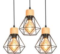 TOKIUS Lot de 3 Suspensions Luminaires Vintages Industrielles Lustres Abat-jour en Métal et Bois Ø160mm Plafonnier E27 avec Bois Rétro Pour Salon Cuisine Chambre (3pcs)