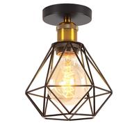 TOKIUS Plafonnier Industriel Vintage Lustre Suspension Rétro E27 Douille Laiton Design Métal Cage Ø160mm Luminaire éclairage Pour Salon Cuisine Chambre