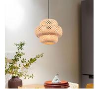 TOKIUS Suspension Luminaire en Bambou Naturel, Lustre E27 en rotin fait à la main Design Lanterne Tressée Rétractable pour Bar Café