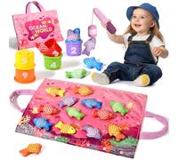 Tokiyis Jouet Fille 1 an, Jeux Montessori Pêche a la Ligne pour Enfant 6 9 12 18 Mois, Apprendre Les Couleurs avec Jouets,Fille Garçon Jouet Bebe 6 Mois Pink Cadeau pour Enfant 1 2 3 Ans