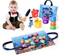 Tokiyis Jouet Montessori Pêche à la Ligne pour Bébé 1-3 Ans - Jeu Éducatif en Bois pour Enfants 12-18 Mois, Développement Motricité Fine & Coordination Œil-Main - Cadeau Fille/Garçon 6-12-24 Mois